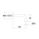 JTP Inox Basin Spout - 155mm Spout Reach - Stainless Steel