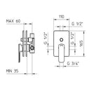 JTP Mis Single Lever Concealed Manual Diverter Valve - Chrome