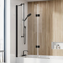 Roman Innov8 Left Handed Outward Hinged Bath Screen - 1500mm x 910mm - 8mm Glass - Matt Black
