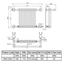 Reina Camden Horizontal Traditional Heated Towel Rail - 493mm x 743mm - White