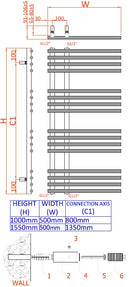 Reina Elisa Vertical Designer Heated Towel Rail - 1000x500mm - Chrome RND-ES510
