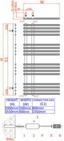 Reina Elisa Vertical Designer Heated Towel Rail - 1550mm x 500mm - Chrome