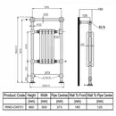 Reina Oxford Horizontal Traditional Heated Towel Rail - 960mm x 538mm - White