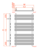 Reina Trento Vertical Designer Heated Towel Rail - 1300mm x 500mm - Chrome