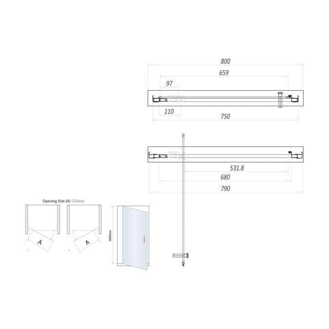 Scudo 6mm Black Glass 900mm Pivot Door 1850mm Shower Enclosures S6-BLKGLASS020