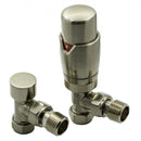 Reina Modal Lockshield Thermostatic Angled Radiator Valve - Brushed Stainless Steel