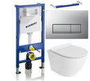 Geberit Duofix Delta Matt Chrome Concealed Cistern Wc Frame 1.12 Rimless Wall Hung Toilet Pan Soft Close Seat 5 In 1 458.132.00.1