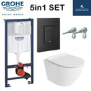 Rimless Wall Hung Toilet Pan Grohe Wc Frame 1.12 Matt Black Flush Plate Slim Seat 38732KF0