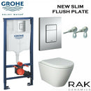 Rimless Wall Hung Toilet Pan Rak Ceramics & Grohe Slim Plate 39501000 Wc Frame