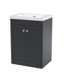 Anas Classic 600mm Floor Standing 2-Door Vanity with Fireclay Basin - Undrilled for Wall Mounted Taps, Soft Black Finish