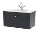 Anas Classic 800mm Wall Hung 2-Door Vanity with Soft Black Basin and 1 Tap Hole - Traditional Design with Soft Close Features