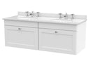 Anas Classic 1200mm Wall Hung Double Drawer Vanity with Premium Marble Top - Traditional Design in Satin White