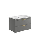 Anas Aubrey 800x500x440mm Wall Mounted Vanity Unit Matt Grey AUBREY-800-VANITY-GREY AUBREY-800-VANITY-GREY + BASIN006 + AUBREY-HANDLE-BRBRASS