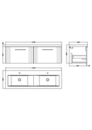Anas Melody 1200mm Wall Hung Vanity with Double Ceramic Basins and Soft Close Drawers - Deco Range in Satin White Finish