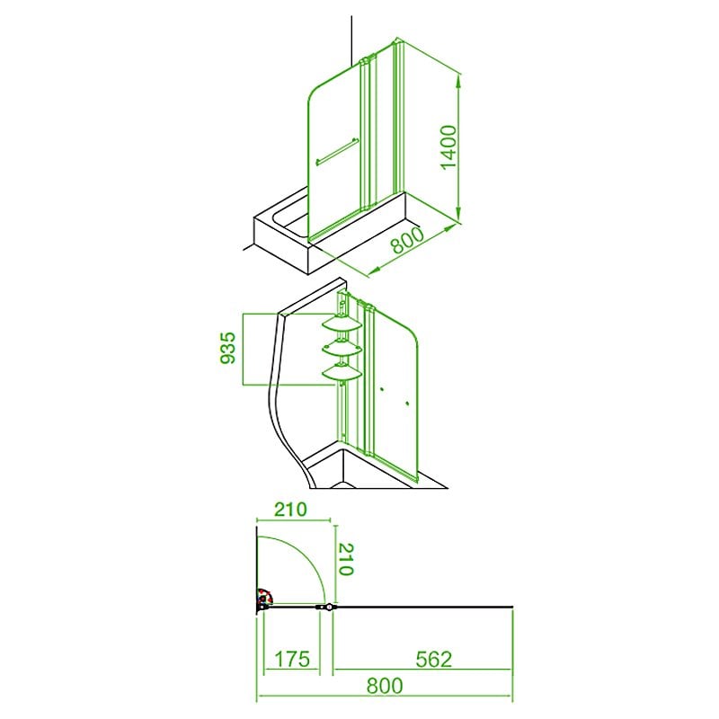 Essential Cascade 800x1400mm Curved Bath Screen 5mm Glass EB304