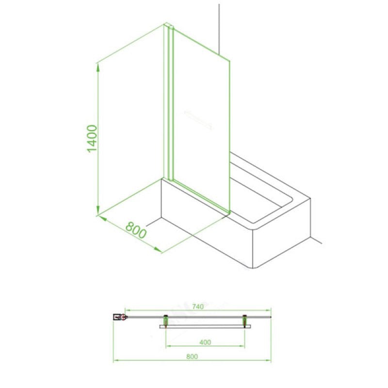 Essential Eclipse 800x1400mm Square Bath Screen 6mm Glass EB303