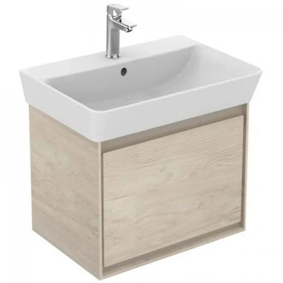 Ideal Standard Connect Air Cube Wall Hung Vanity Unit With Basin1 Drawer 600mm Wide Light Brown Wood / Matt Light Brown E0846UK + E074201