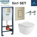 Grohe Brushed Nickel Wc Frame 1.12 Concealed Cistern Rimless Wall Hung Toilet Pan And Soft Close Seat