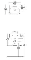 RAK Ceramics Metropolitan 345mm Basin With Semi Pedestal 1 Tap Hole MET42BAS1 + METHPED