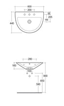 RAK Ceramics Morning 440mm Wall Hung Basin 1 Tap Hole MORWB6001AWHA