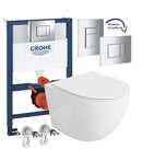 Anas Vortex Rimless Tornado Quiet Flushing Rimless Pan & Grohe 0.82 Frame Chrome Flush Plate 3877320A + 1211-11T
