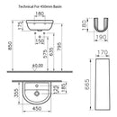 VitrA Milton 450mm Washbasin With Pedestal 2 Tap Holes 5750L003-0885 + 6408L003-0156