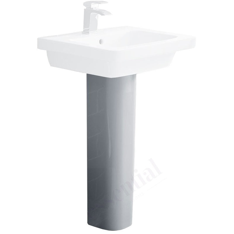 Essential Ivy 650mm Ceramic Basin With Full Pedestal 1 Tap Hole EC7004 Bathroom Sink Square Washbasin