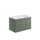 Anas Aubrey 800x500x440mm Wall Mounted Vanity With Basin & Handle Reed Green AUBREY-800-VANITY-GREEN + BASIN006 + AUBREY-HANDLE-BRBRASS