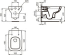 Ideal Standard I.life A Wall Mounted Wc Bowl With Horizontal Outlet And Rimless Technology A Slow Close Toilet Seat and Cover White T471701 + T453101