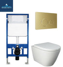 Rimless Wall Hung Pan Rak Resort Seat Wc Frame Brushed Brass Flush Plate RSTWHPAN