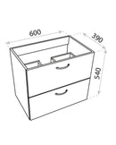 Bathroom Sink Vanity Unit Ceramic Basin White Two Drawers 600mm Wall Hung Chrome Handles