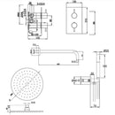 JTP Vos Concealed Shower Kit Valve 2 Outlet Matt Black Overhead Complete Set