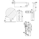 Concealed Shower Kit 3 Valves 2 Outlet Matt Black Overhead Complete Set