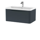Anas Alphi 800mm Contemporary Wall Hung Vanity with 1 Drawer & Polymarble Basin in Soft Black Finish