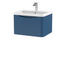 Anas Alphi Contemporary 600mm Wall Hung Vanity with 1 Soft Close Drawer & Polymarble Basin – Satin Blue Finish