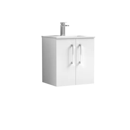 Anas Montana 500mm Wall Hung Vanity Unit with 2 Doors and Rectangular Basin Gloss White Finish 5-Year Guarantee