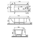 Single-ended Vitra neon bath 1700x700 no tap hole acrylic high-end finish with legs 52530001000