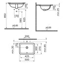 Vitra S20 500mm Under Counter Washbasin 0 Tap Holes 5474B003-0642