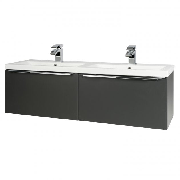 Kore Modern 500-1200mm Wall Mounted Vanity Drawer Unit Ceramic Basin – Matt Dark Grey