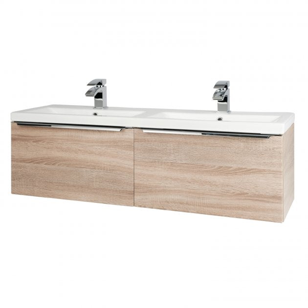 Kore Modern 500/600/800/1200 Wall Mounted Vanity Drawer Unit & Ceramic Basin – Sonoma Oak