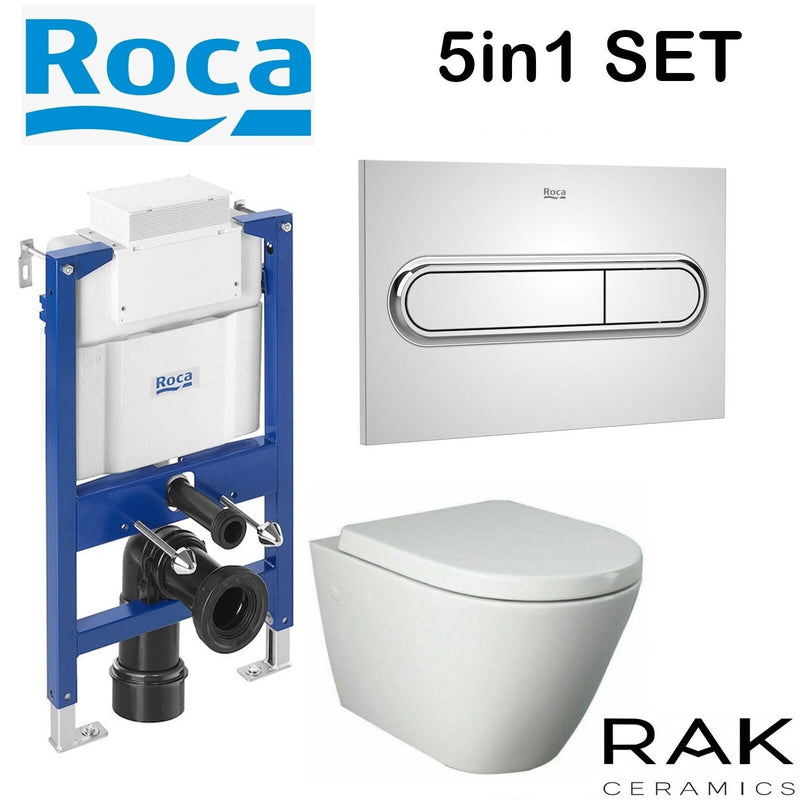 ROCA 0.82M CONCEALED CISTERN WC FRAME RAK CERAMICS RIMLESS WALL HUNG TOILET PAN