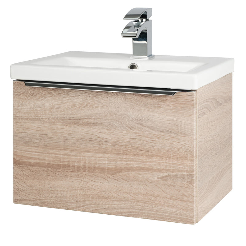 Kore Modern 500/600/800/1200 Wall Mounted Vanity Drawer Unit & Ceramic Basin – Sonoma Oak