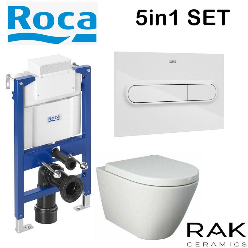 ROCA 0.82M CONCEALED CISTERN WC FRAME RAK CERAMICS RIMLESS WALL HUNG TOILET PAN