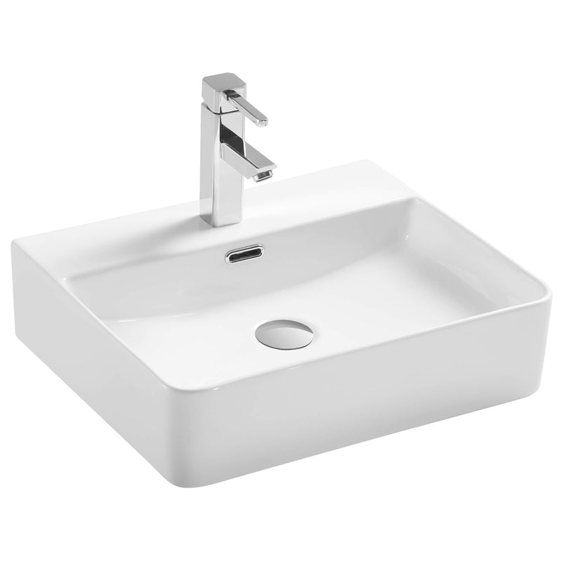 Essential Rectangular Countertop Basin Bathroom Sink White With Overflow And Tap Hole