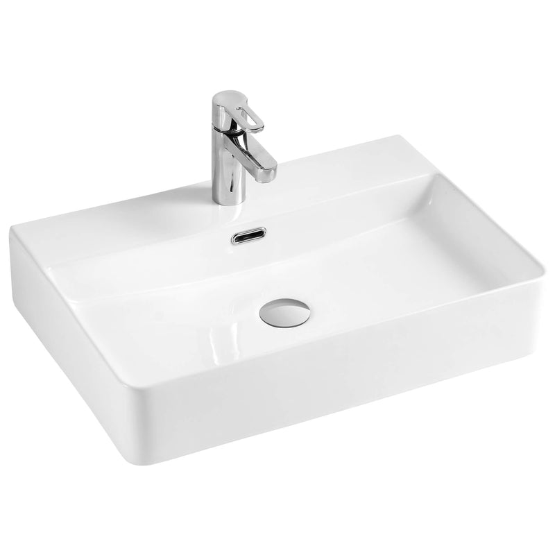 Essential Rectangular Countertop Basin Bathroom Sink White With Overflow And Tap Hole