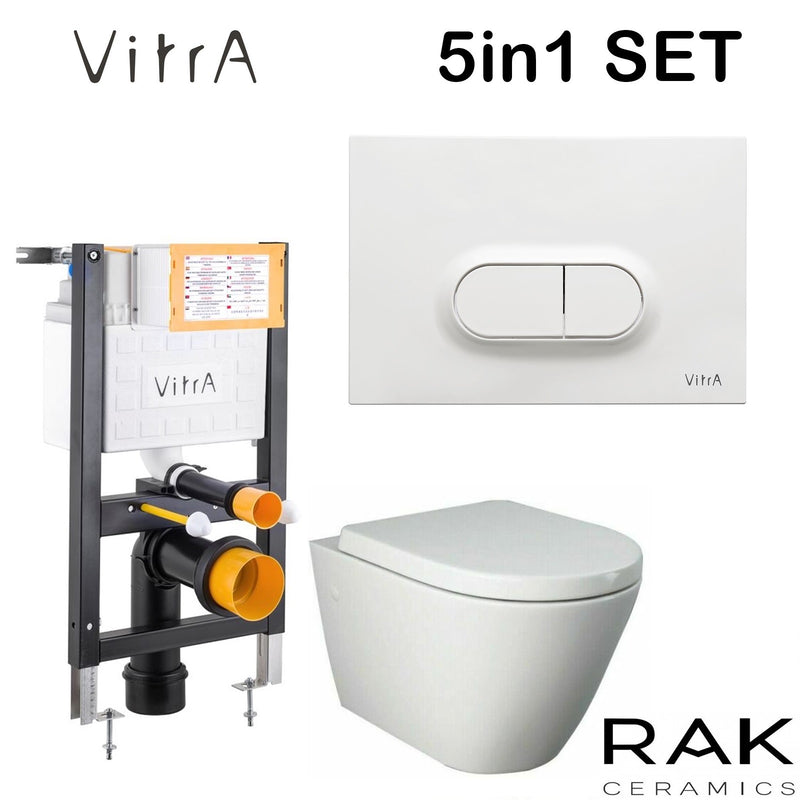 RIMLESS TOILET PAN RAK RESORT WALL HUNG & VITRA 1.0 CONCEALED FRAME CISTERN