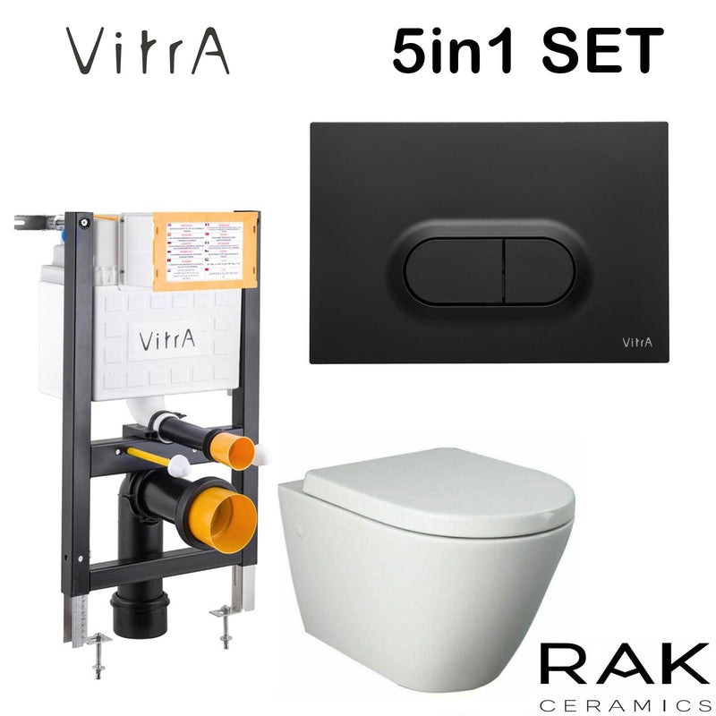 RIMLESS TOILET PAN RAK RESORT WALL HUNG & VITRA 1.0 CONCEALED FRAME CISTERN