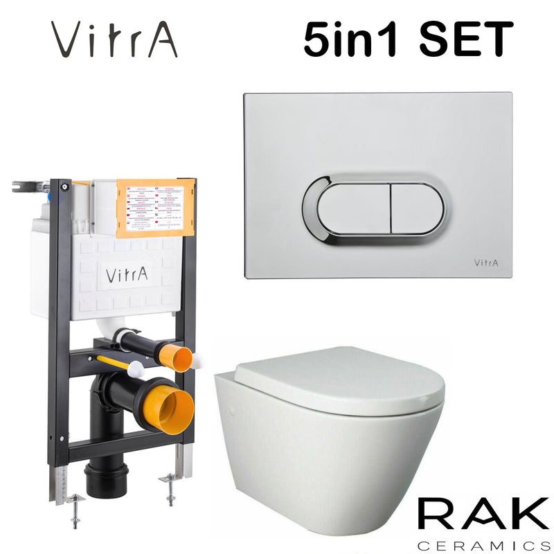 RIMLESS TOILET PAN RAK RESORT WALL HUNG & VITRA 1.0 CONCEALED FRAME CISTERN