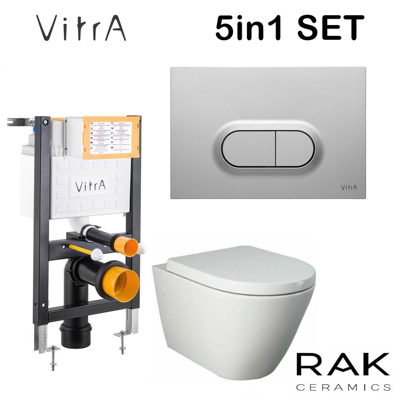 RIMLESS TOILET PAN RAK RESORT WALL HUNG & VITRA 1.0 CONCEALED FRAME CISTERN