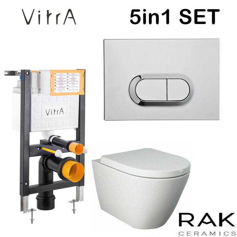 RIMLESS TOILET PAN RAK RESORT WALL HUNG & VITRA 1.0 CONCEALED FRAME CISTERN